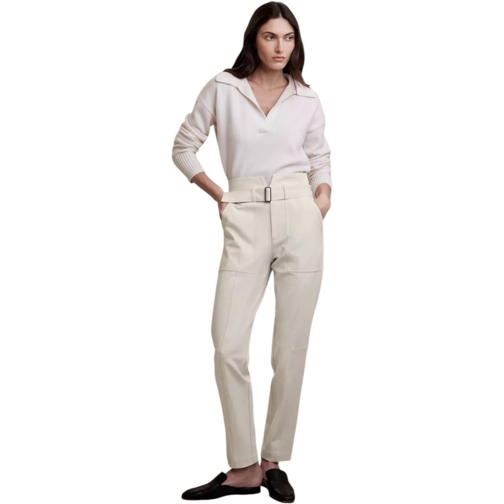 Banana Republic Cream High-Waist Belted Tapered Slim Refined Stretch Pants